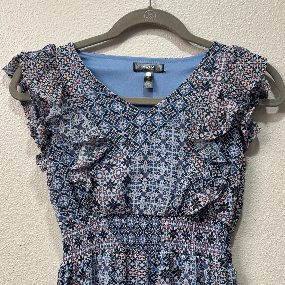 Aqua Patterned Ruffle Dress - Picture 3 of 7